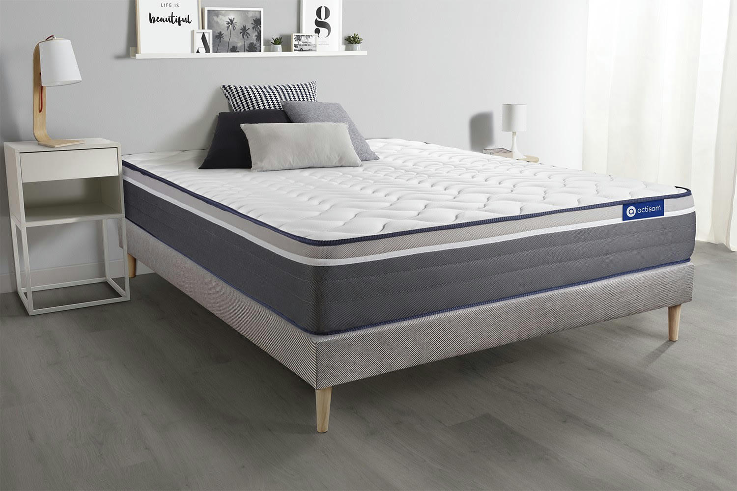 ACTILATEX PLUS - Ensemble 140x200 cm sommier kit gris