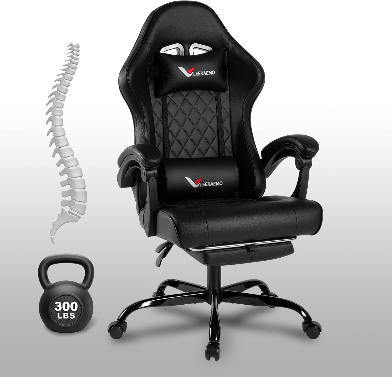 Gaming Chair for Adults, Computer Chair with Footrest and Pocket Spring Cushion,Comfortable Ergonomic Video Game Chair with Lumbar Support and Headrest for Office Home (Black)