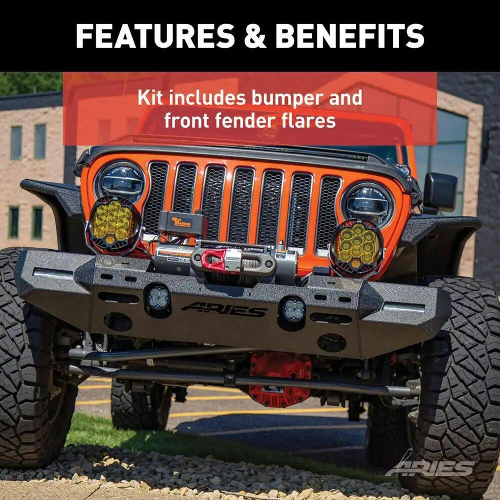 Aries 2082073 TrailChaser Jeep JL Front Bump with Fender Flares (Option 7)