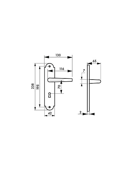 Ensemble de poignées pour porte de chambre Charon trou de clé, carré 7mm, entr'axes 195mm, acier rouillé - THIRARD