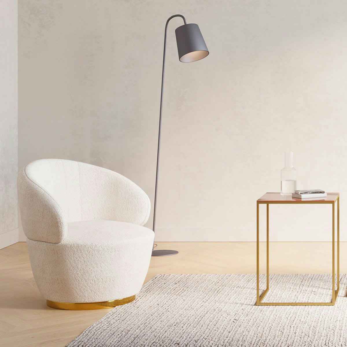 VENUS - Fauteuil en tissu effet mohair couleur crème pivotant
