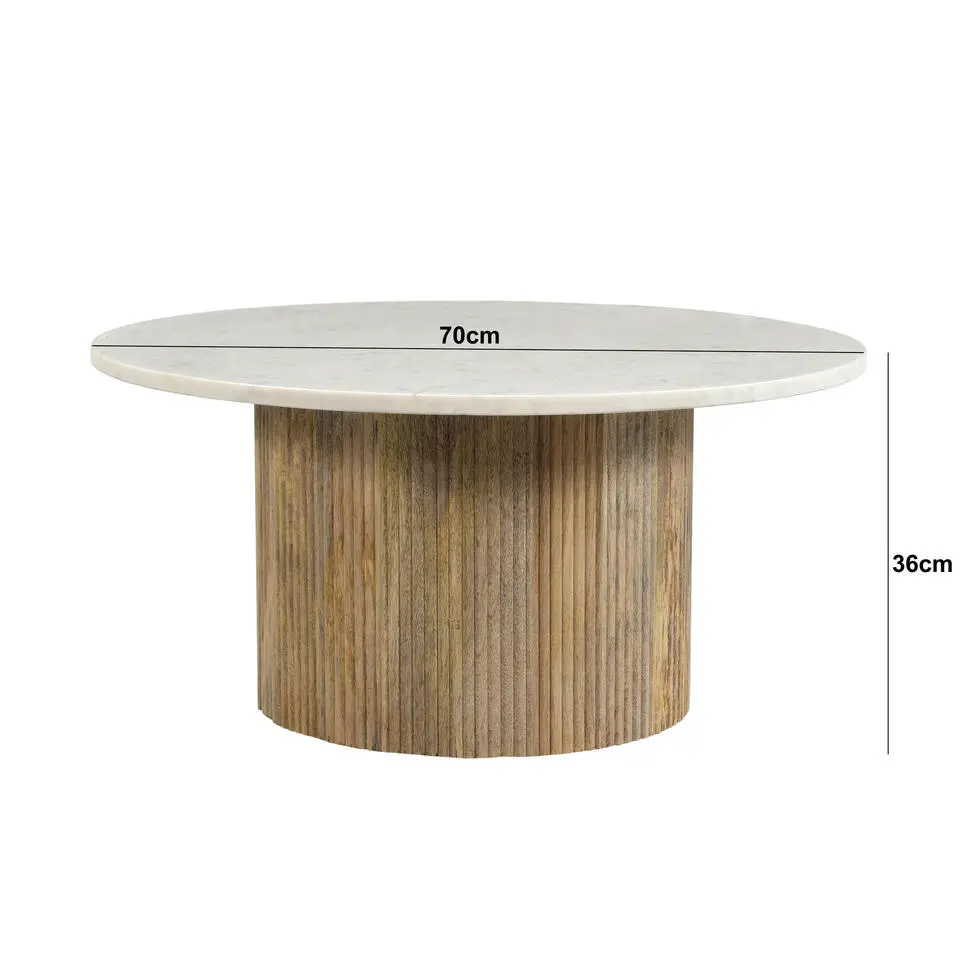 Brix - Salontafel Rond Nova - Mangohout Marmer - 70x70x36 - Wit