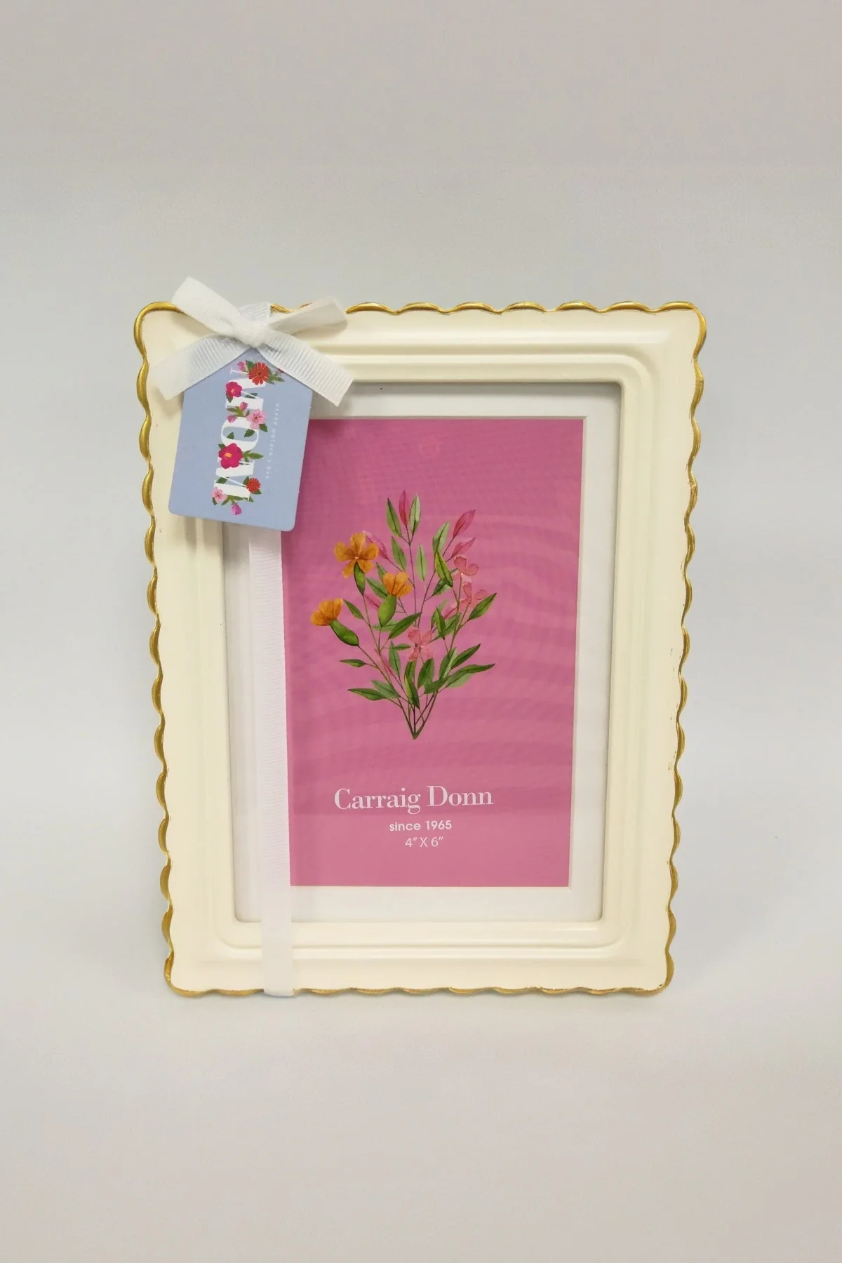 White Ribbon 4x6 Photo Frame with Gold Detailing