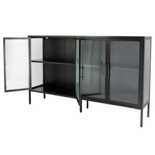 Accent 4 Glass Doors Buffet Storage Cabinet with Adjustable Shelves and Feet Cold-Rolled Steel Tempered Glass Sideboard - N/A