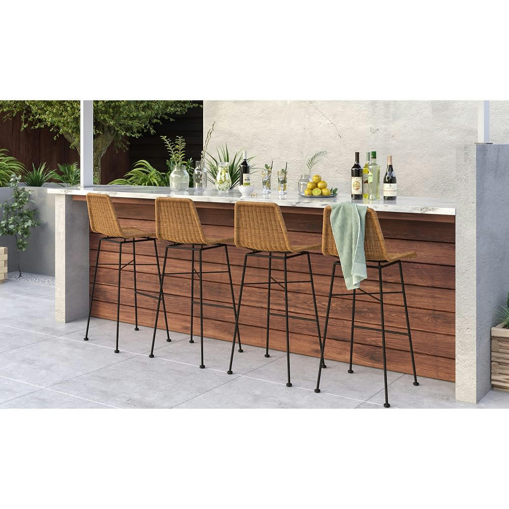 MANDYA - Chaise de bar 76 cm en résine tressée marron (x2)