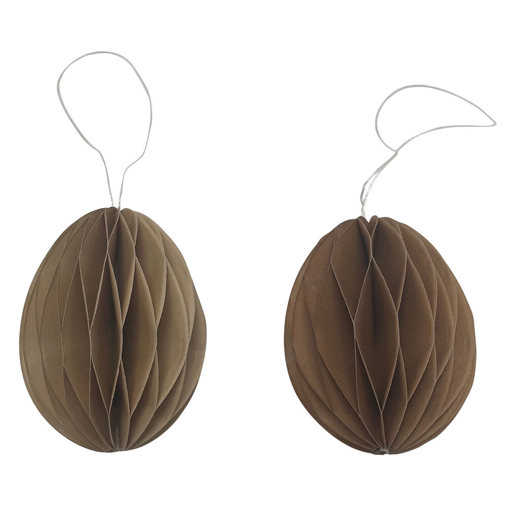 Oeuf déco Pâques façon origami à suspendre marron Ø5xH6,5cm x2