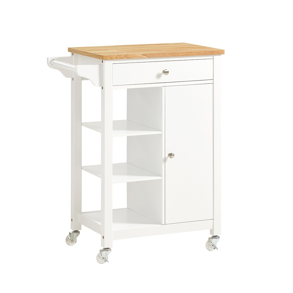 SoBuy Wózek kuchenny z szufladą Biały 67.5x40x86.5cm Nowoczesny FKW46-NW