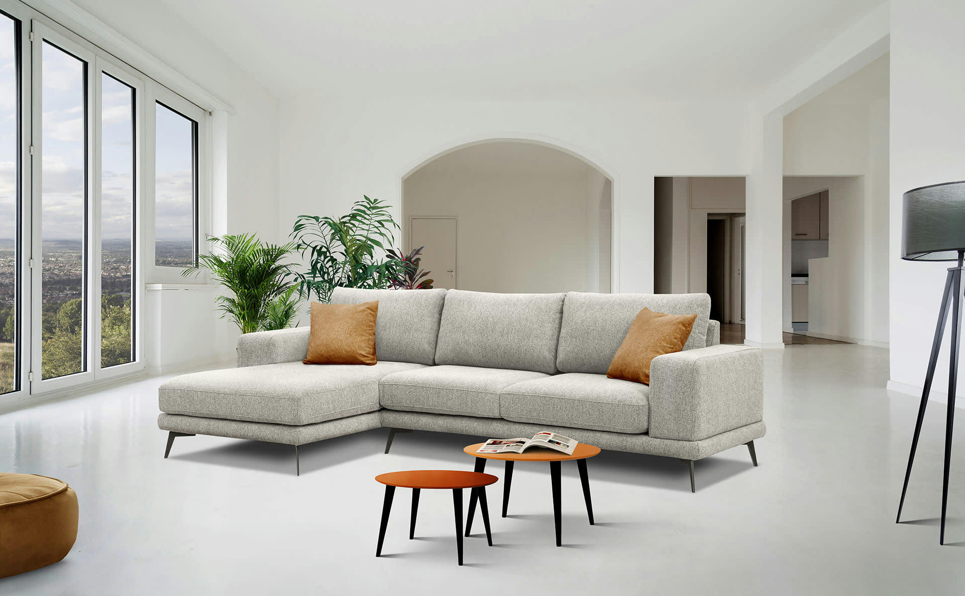 MEDIOLANE - Canapé d'angle gauche 4 places tissu beige