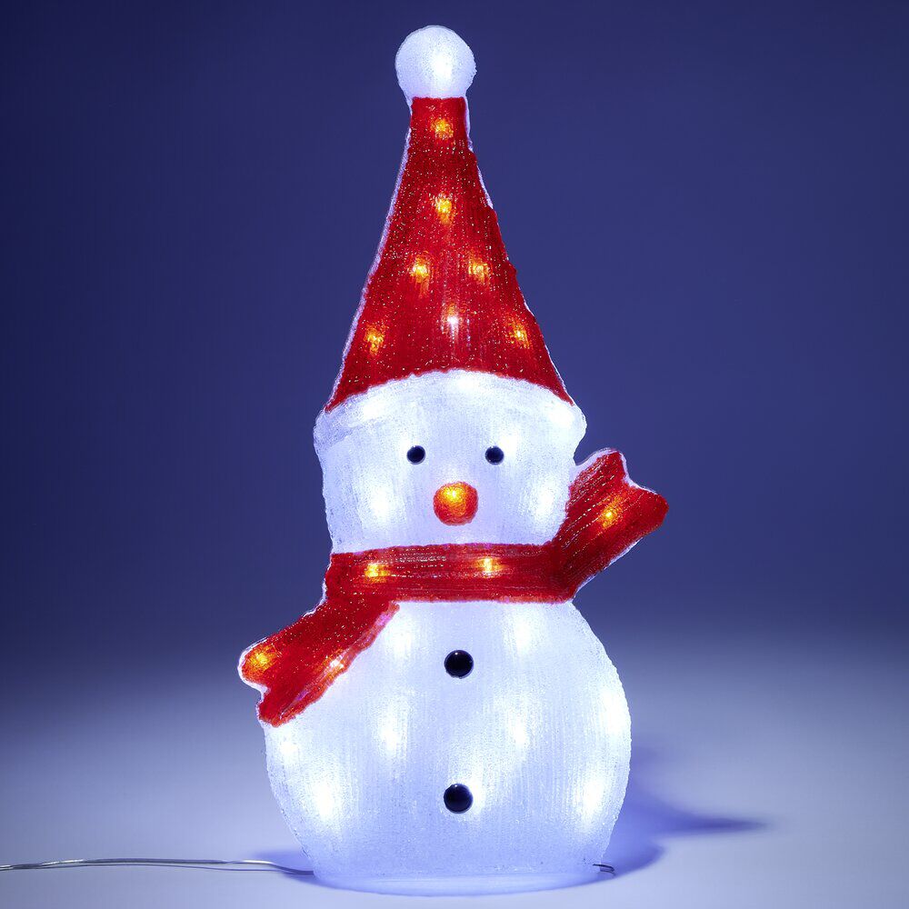 Bonhomme de neige 2D lumineux 30LED acrylique rouge et blanc H52cm
