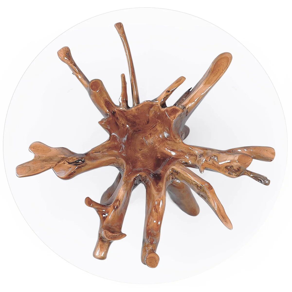 Chic Teak Rustic Teak Wood Root Dining Table Including 55 Inch Round Glass Top