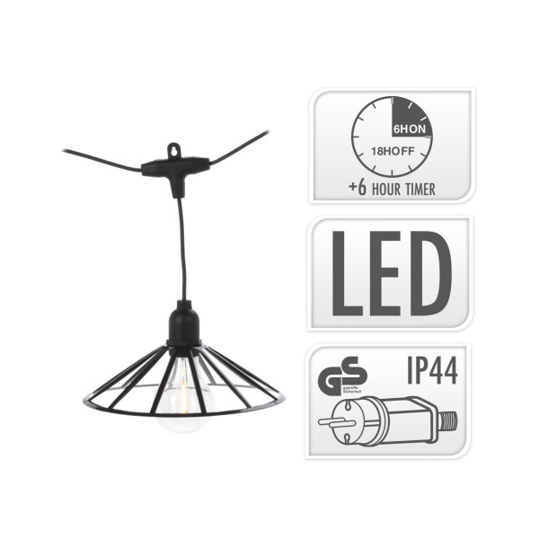 Girlanda ogrodowa LED 6 żarówek 5,5 m z timerem IP44 ciepła biel 230 V﻿