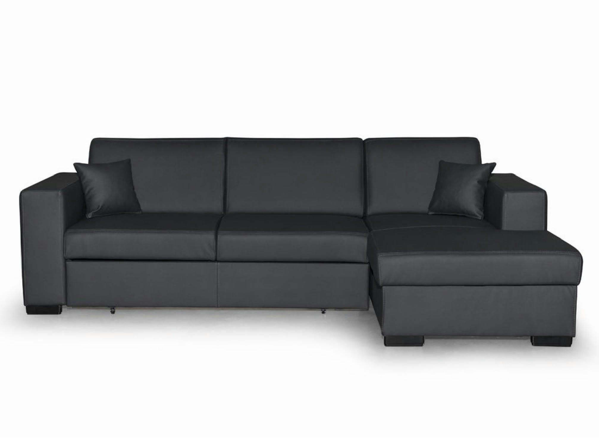 FUJI - Canapé d'angle droit convertible en simili gris