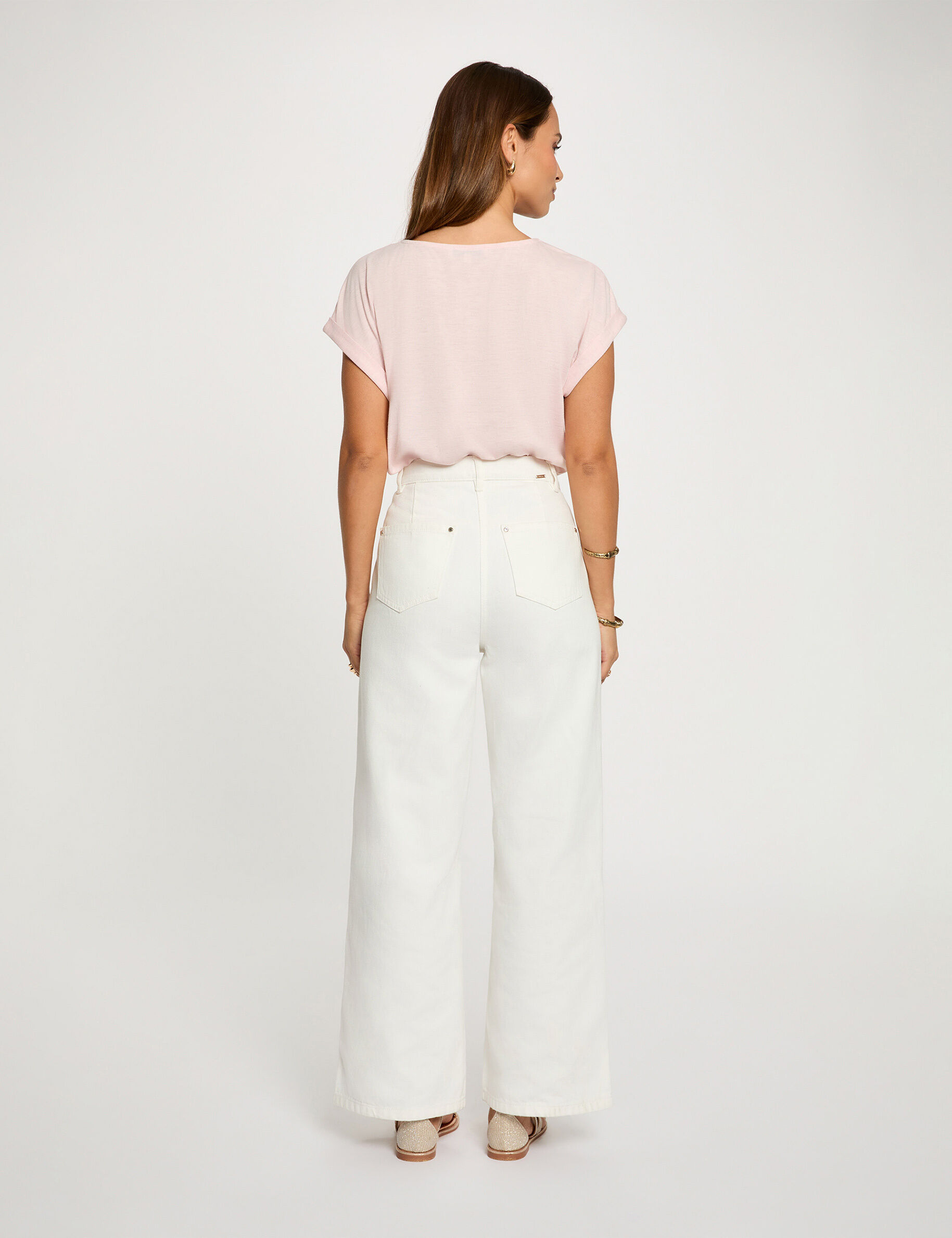 V-Neck Short-Sleeve T-Shirt Light Pink Women