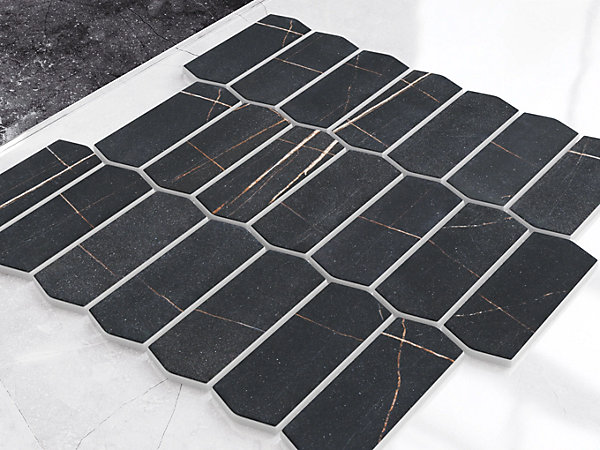 Mosaïque en verre sur filet pour salle de bain ou cuisine 29.7cm x 28.8cm - Caotic black