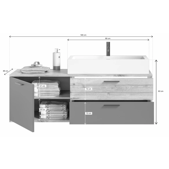 Waschtisch »Mason«, basaltgrau, Holzwerkstoff, BxHxT: 140 x 62 x 48 cm
