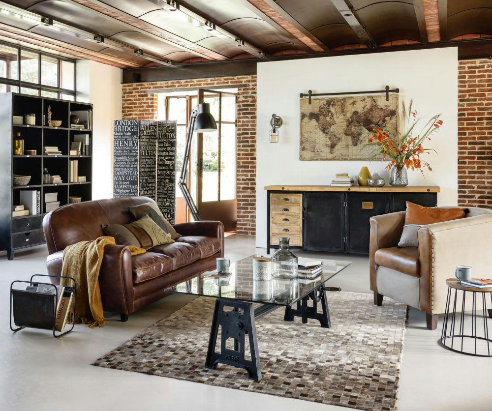 Navy - Coussin en coton beige et marron 50x50