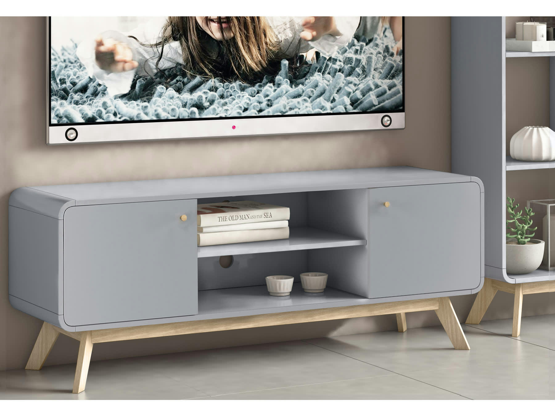 CASSIE - Meuble TV avec 2 portes en partical gris