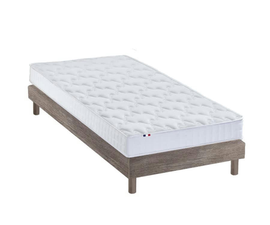ENSEMBLE KIT AZUR - Ensemble Matelas mémoire de forme Sommier en Kit Chêne gris 90x190