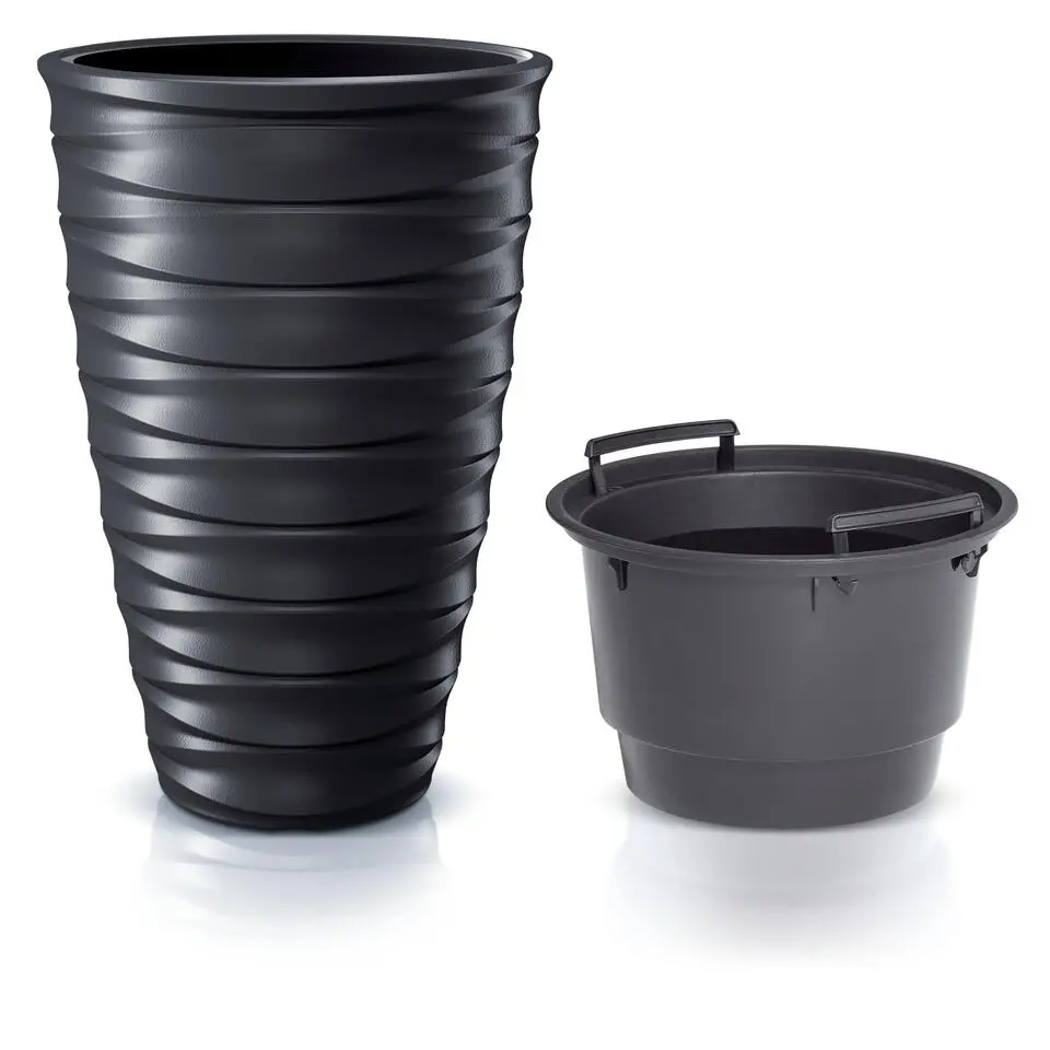 Prosperplast Plantenpot Design Waves - kunststof - antraciet - D38 cm