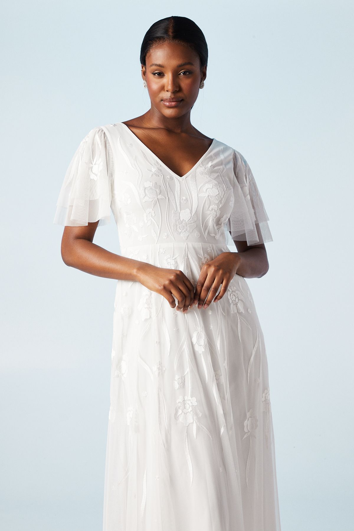 Coast Angel Sleeve Wildflower Embroidered Wedding Dress