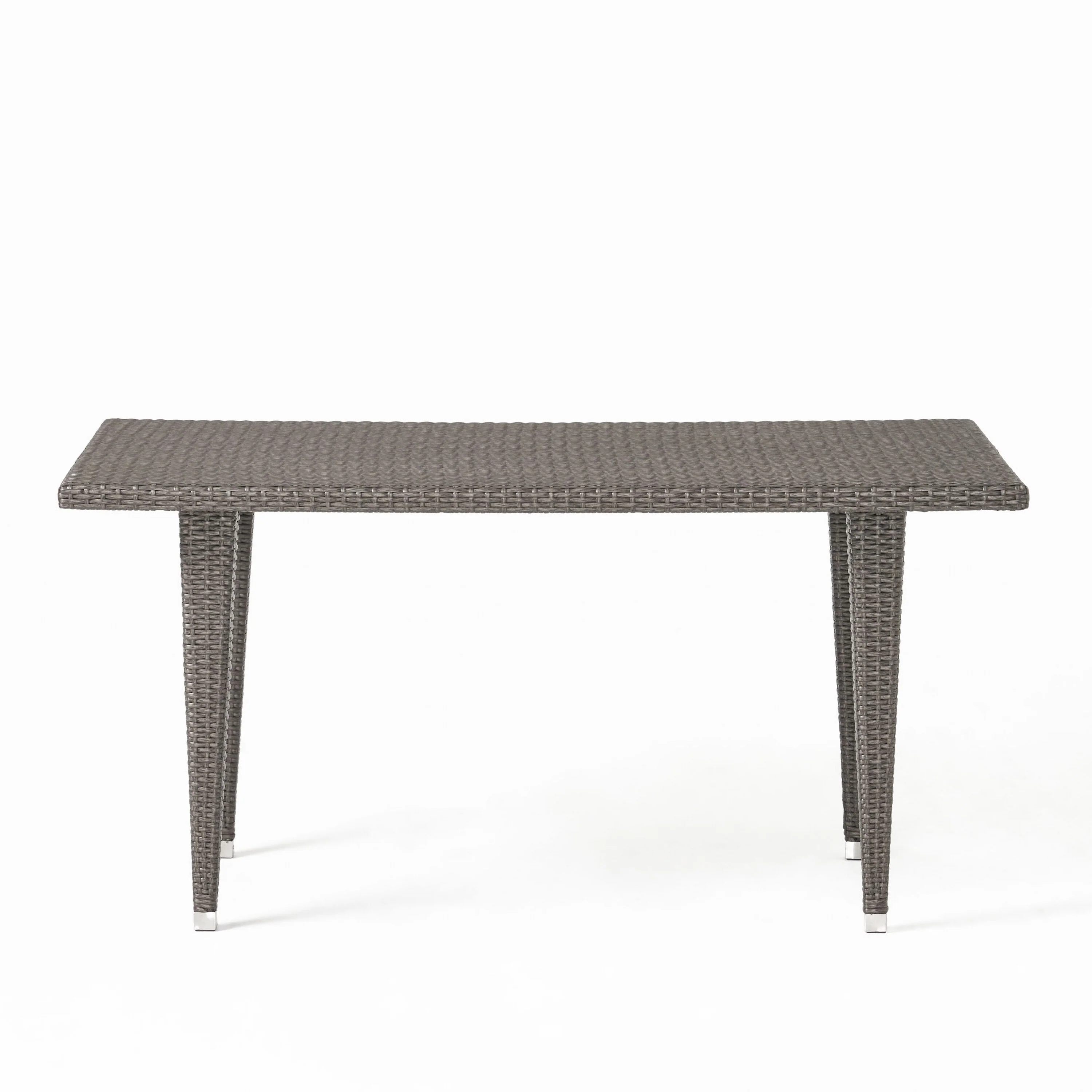 Miny Outdoor Dining Table, 59 Inch Outdoor Iron Top, Gray Faux Wicker