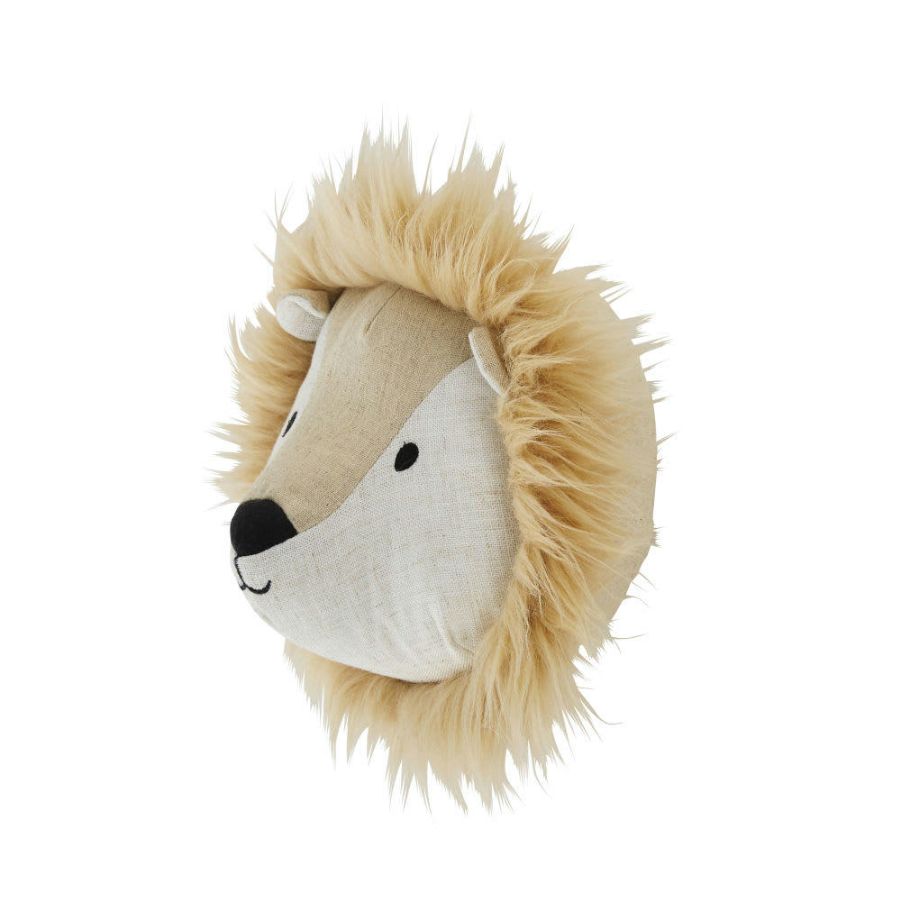 LEON - Trophée mural lion beige, marron et noir 23x23