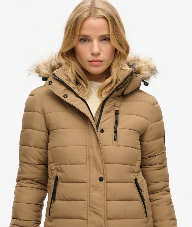 Faux Fur Hooded Longline Light Padded Puffer Coat