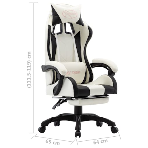 NNEVL Racing Chair with Footrest Black and White Faux Leather