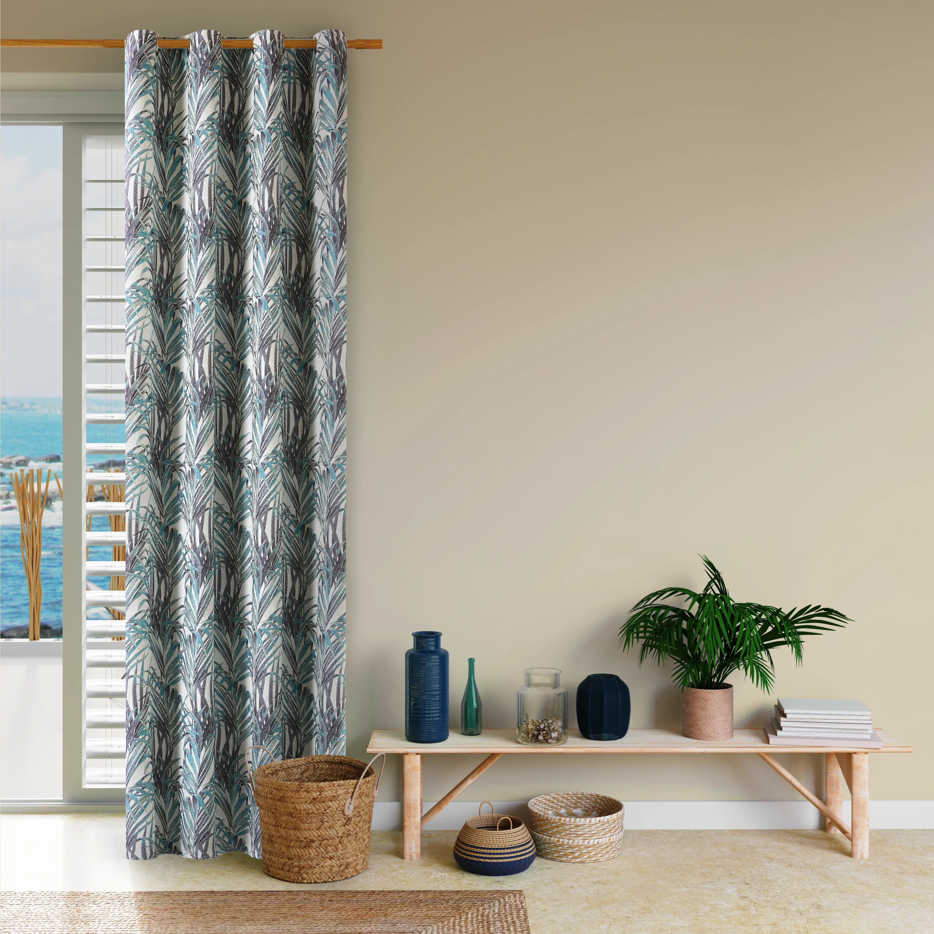 Rideau TROPICO coloris bleu nattier 135 x 250 cm