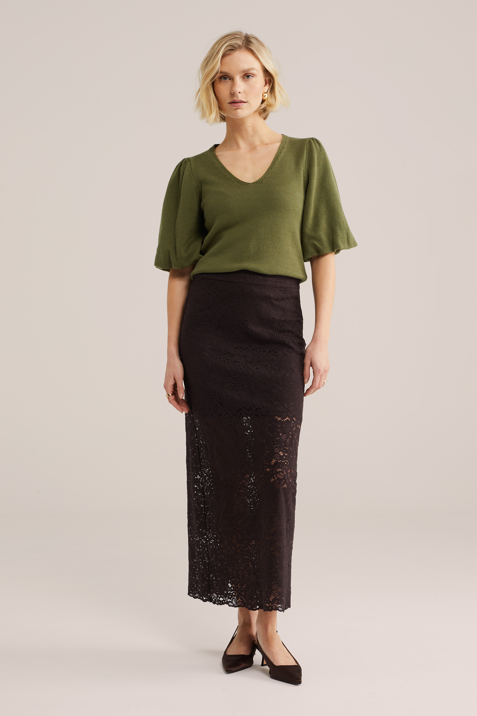 Dames gebreide trui met ballonmouwen