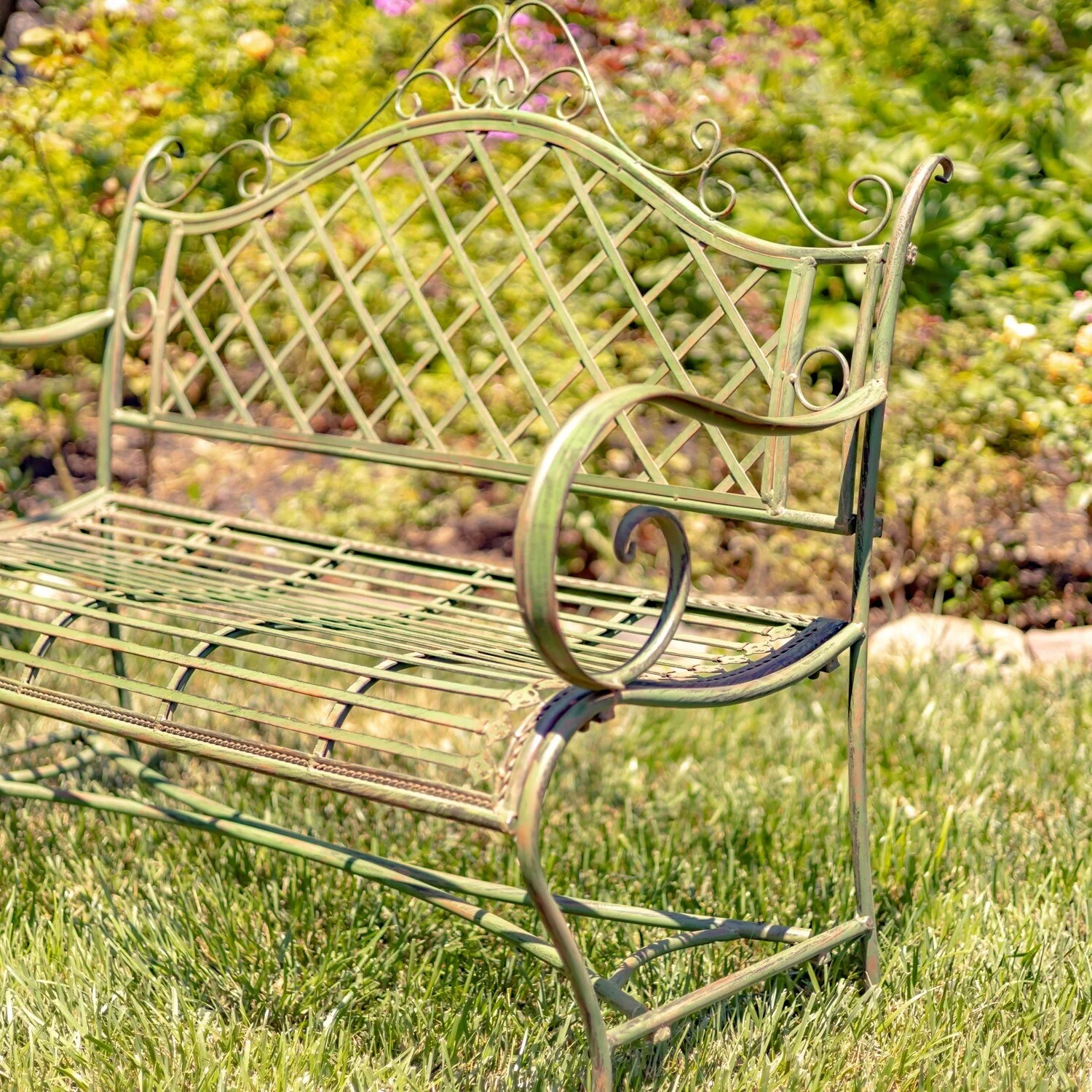 Iron Garden Bench Stephania in Antique Green