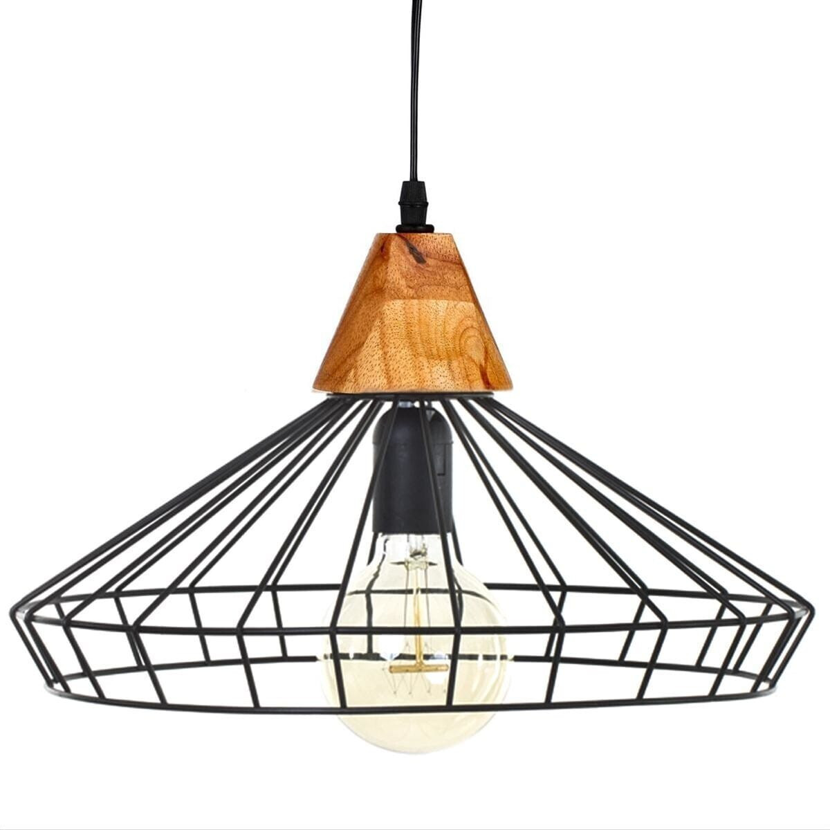 LAMPA WISZĄCA Ben czarna styl industrialny DREWNO I ŻELAZO