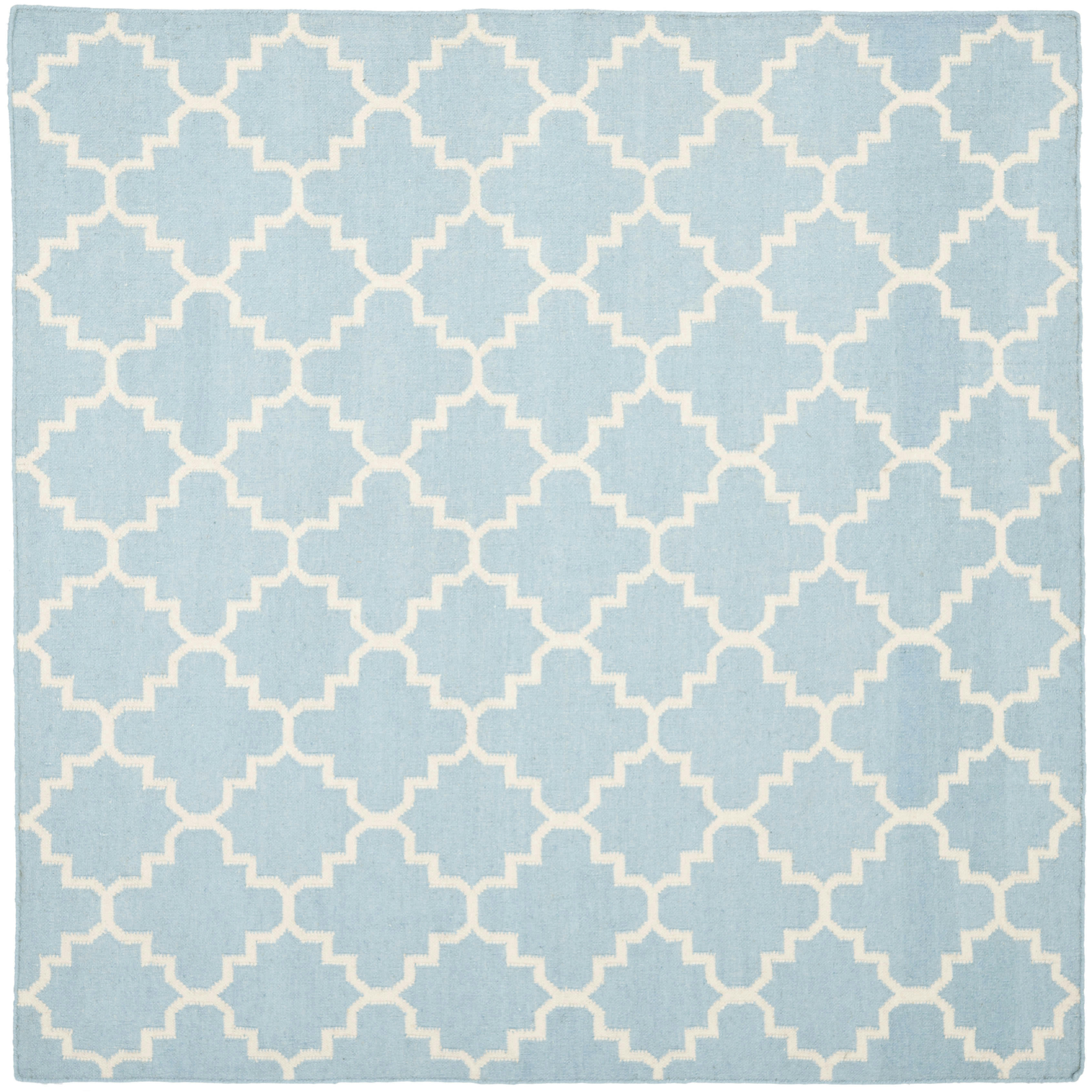 DHURRIE - Tapis de salon interieur en bleu clair & ivoire, 183 x 183 cm