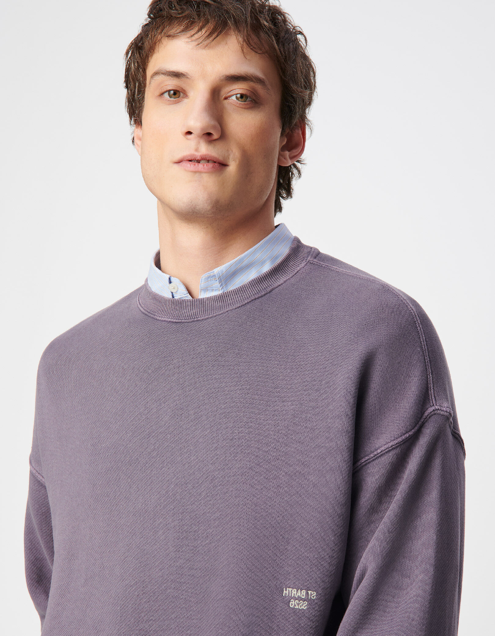 Sweat parme molleton délavé broderie Homme