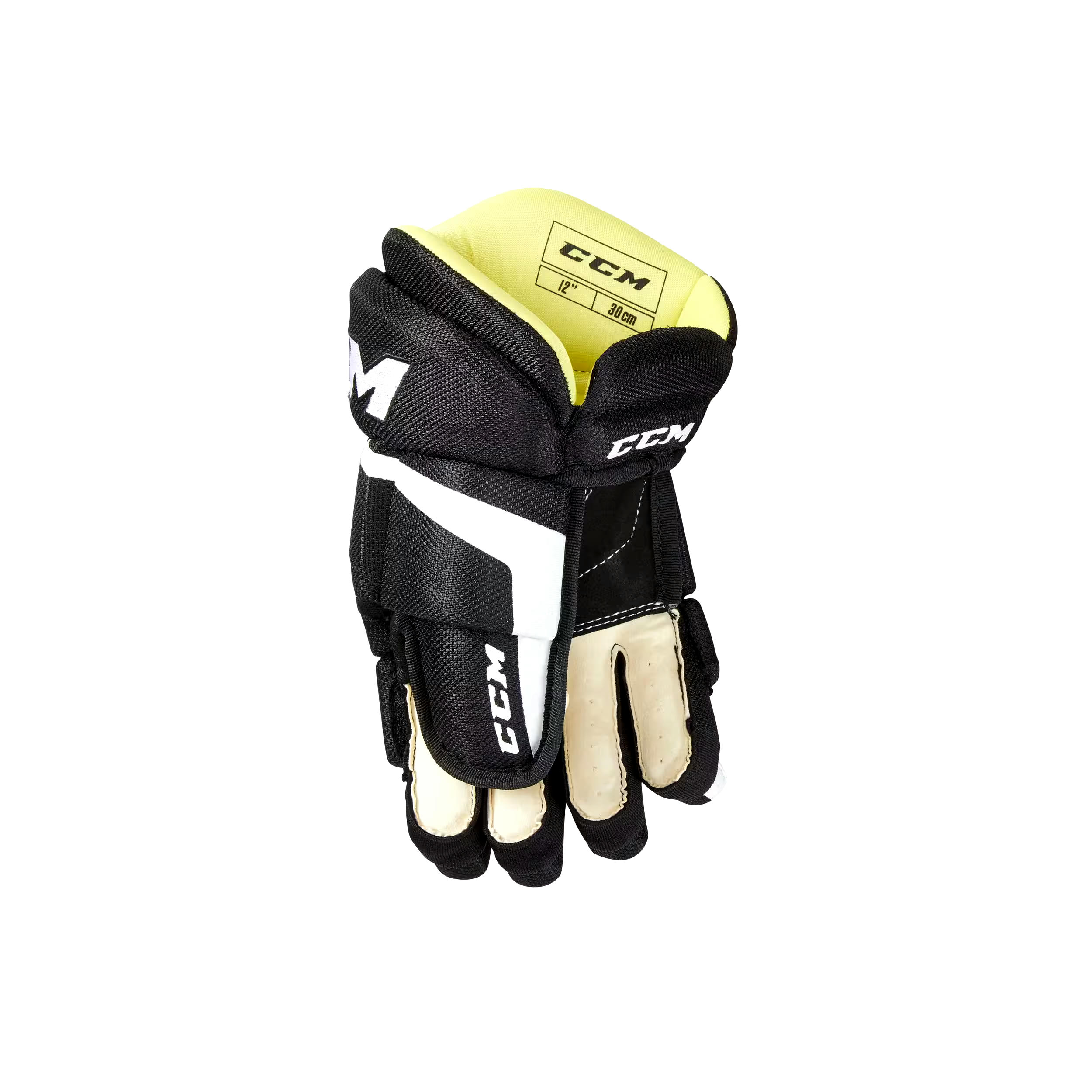 CCM Tacks 202 Junior Hockey Gloves, 12-in, Black & White