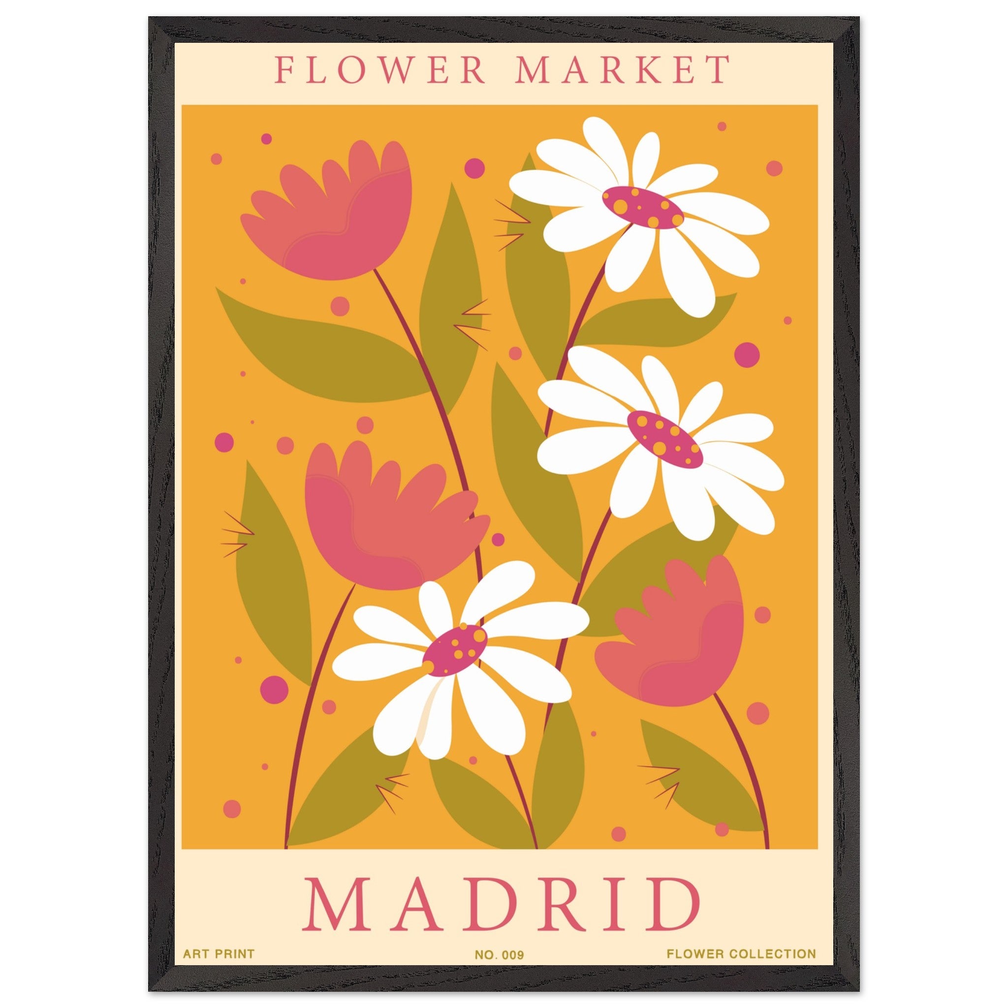 Artfulprints Poster met Lijst Flower market - Madrid  - 50x70 cm - Oranje