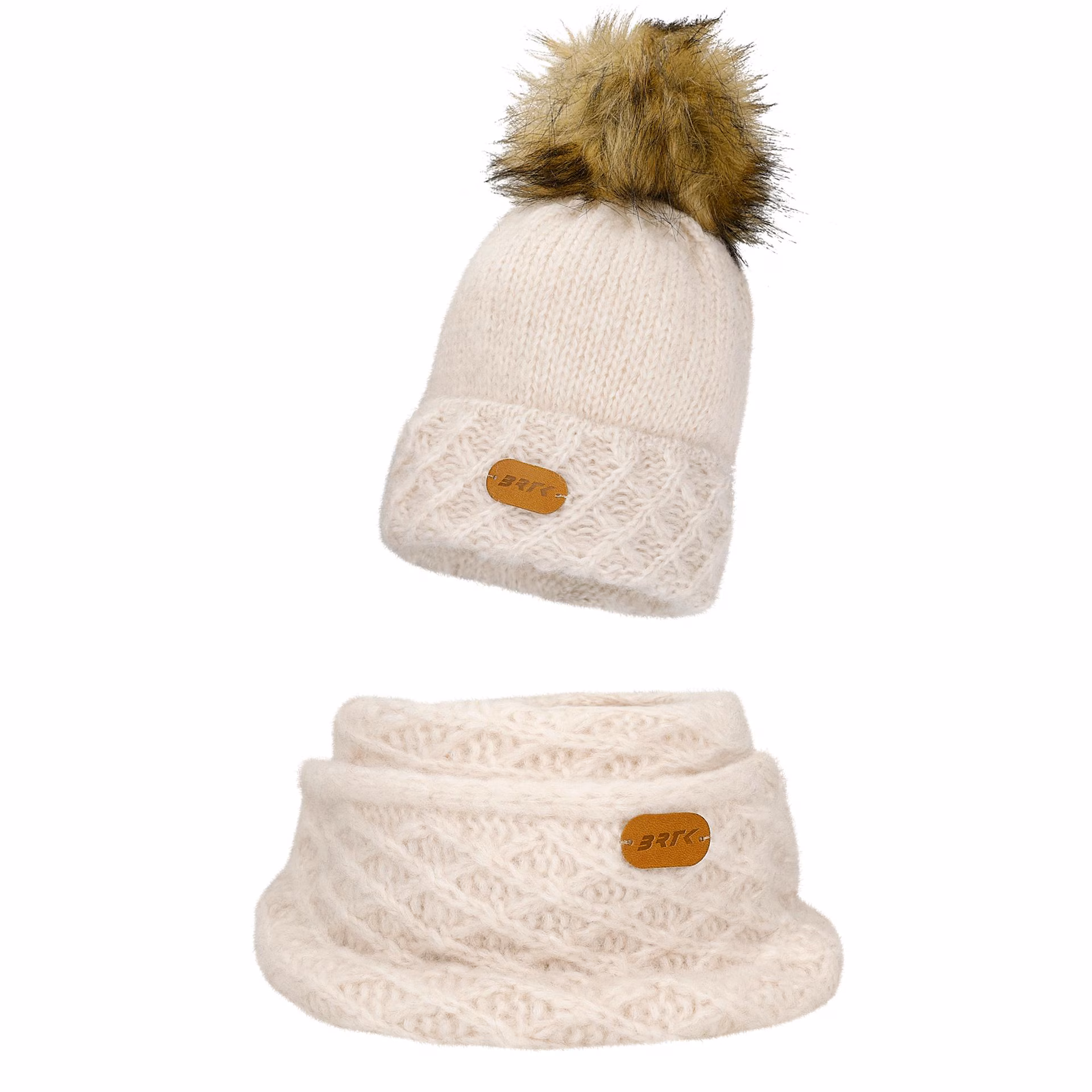 Jasnobeżowy komplet BARTEK 8560284 czapka   komin z wełną merino