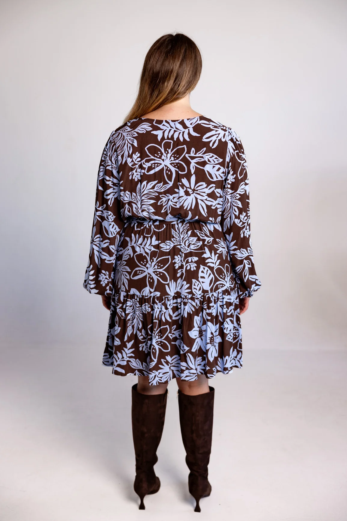 Deni Long Sleeve Dress in Blue Lani Chocolate