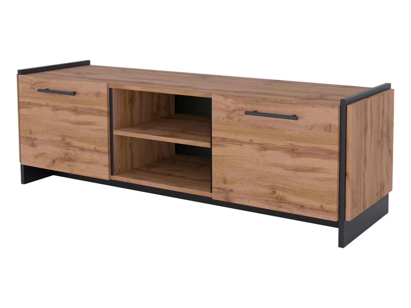 Szafka RTV Amino 159 cm z 2 drzwiami dąb wotan/czarny