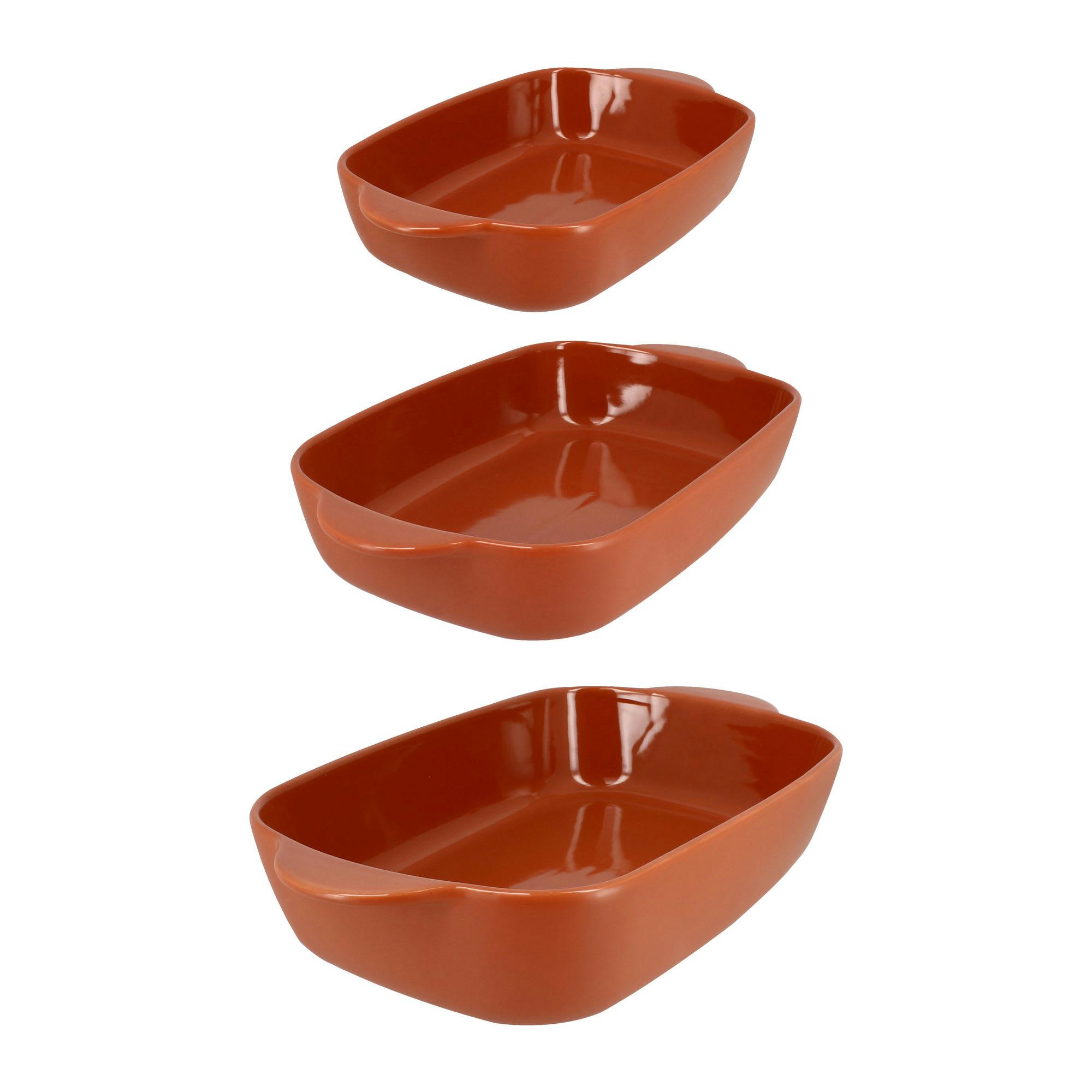 OCTAVE - Lot de 3 plats rectangulaire en grès beige