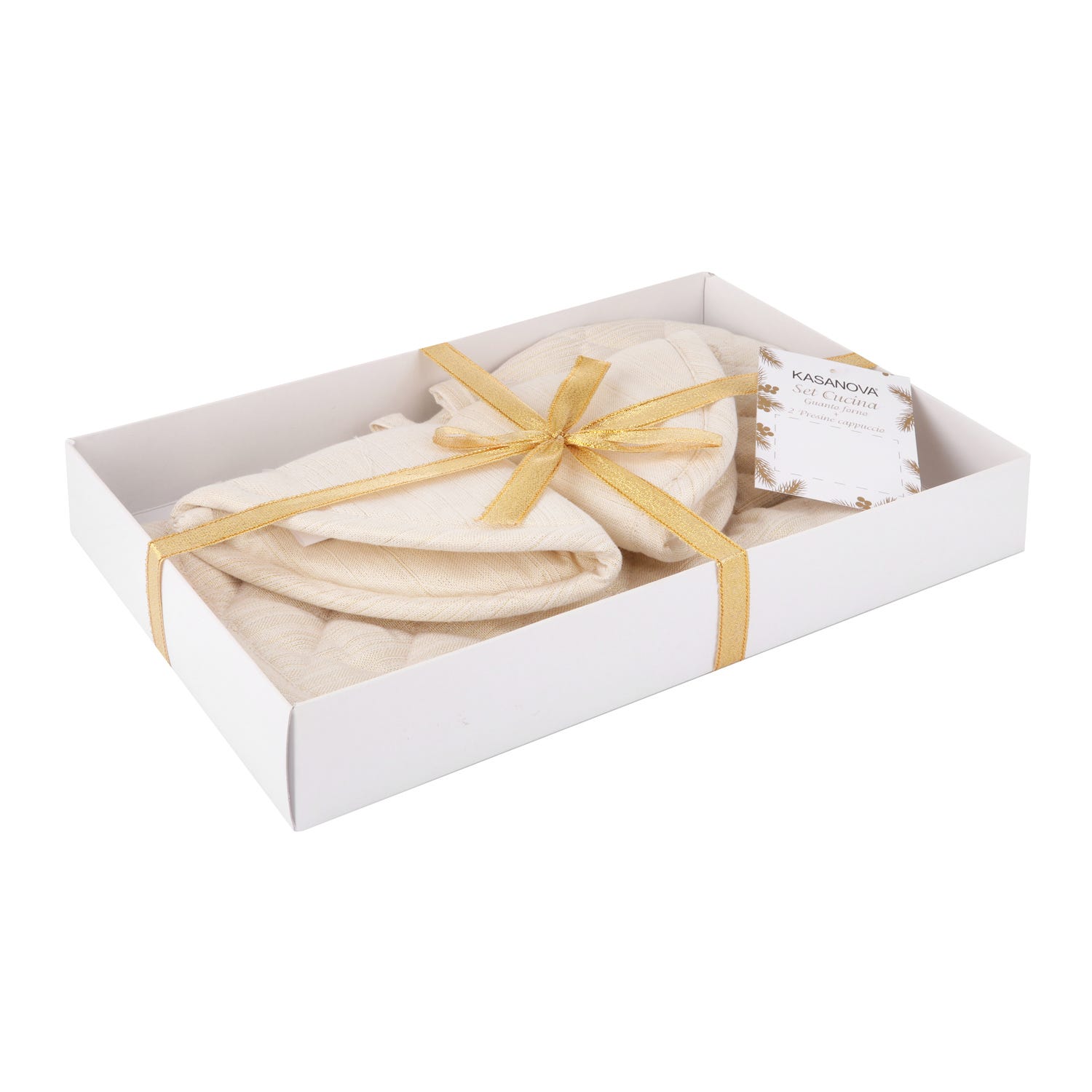 Set guanto e 2 presine Lurex oro