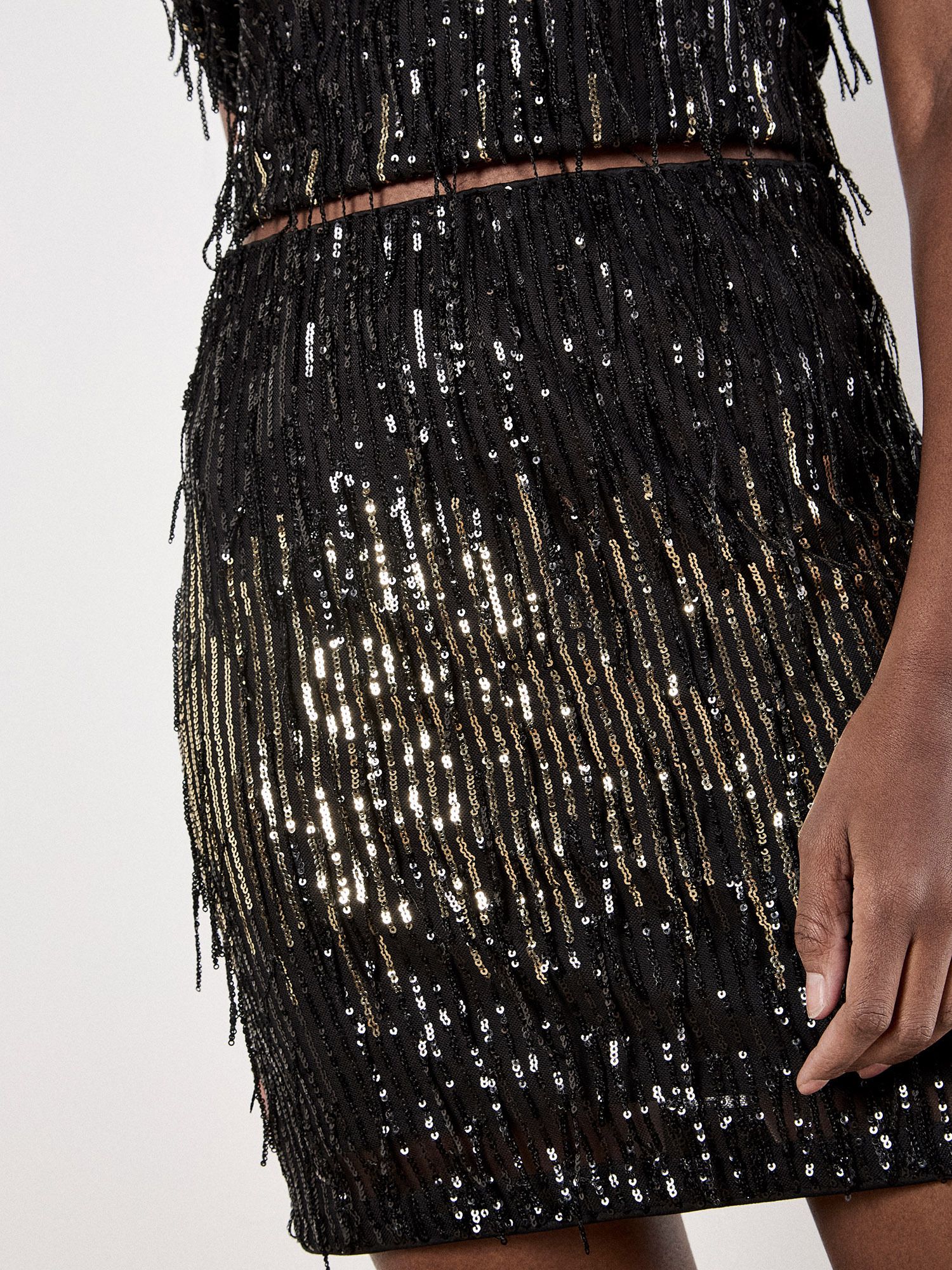Apricot Sequin Fringe Bodycon Mini Skirt