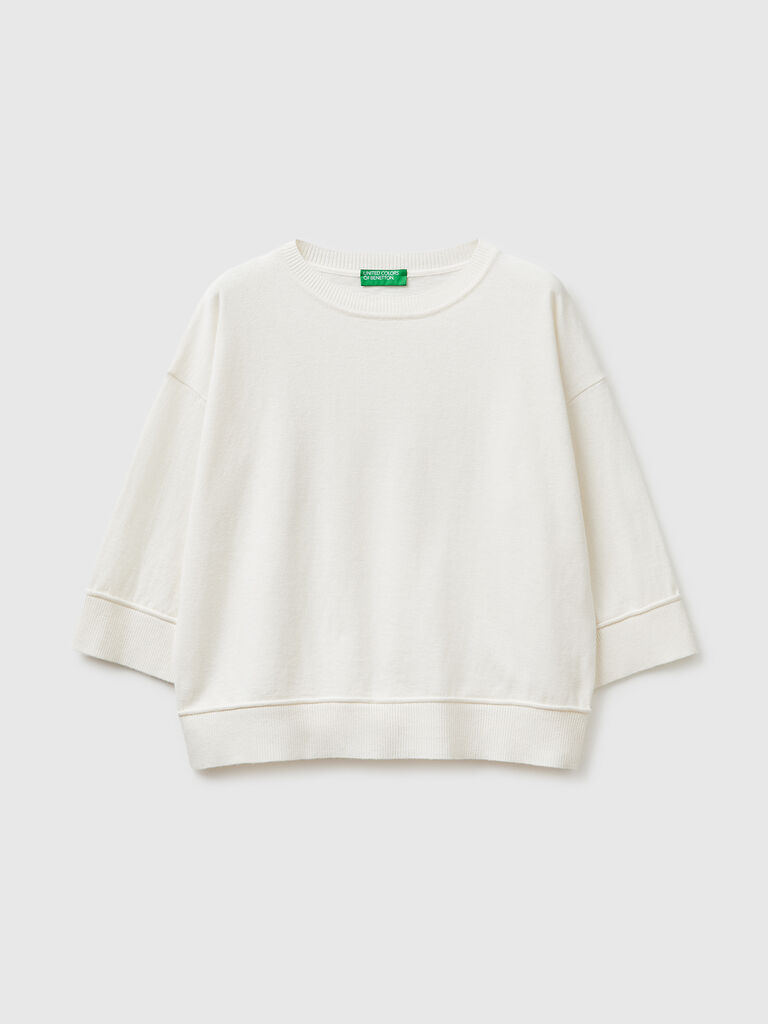 Crew neck sweater in cotton and wool