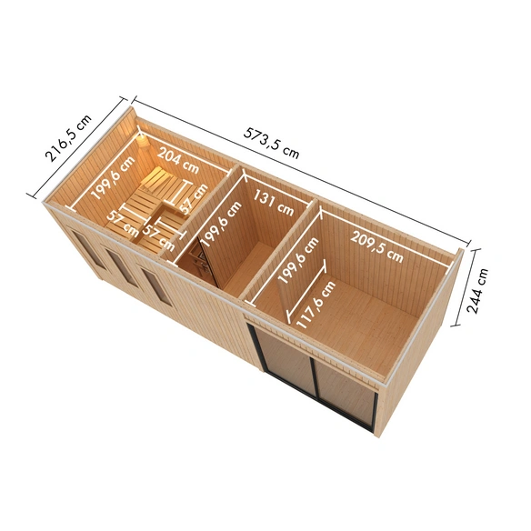 Saunahaus »Pillapalu«, BxTxH: x 574,2 x 216,5 x 244 cm, ohne Ofen, für 5 Personen