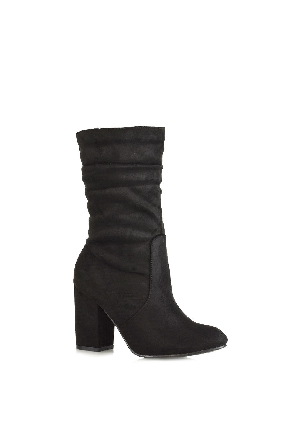 XY London Belle' Mid Calf High Block Heel Ruched Boots