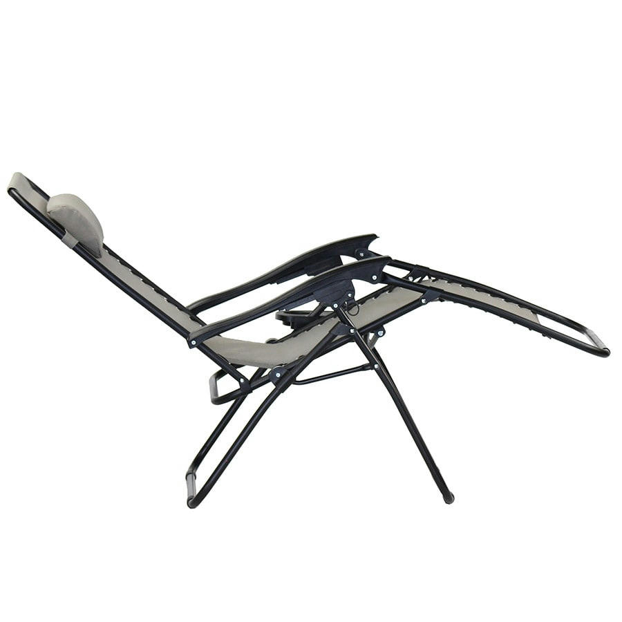 - Chaise longue de jardin en acier gris tourterelle et textilène