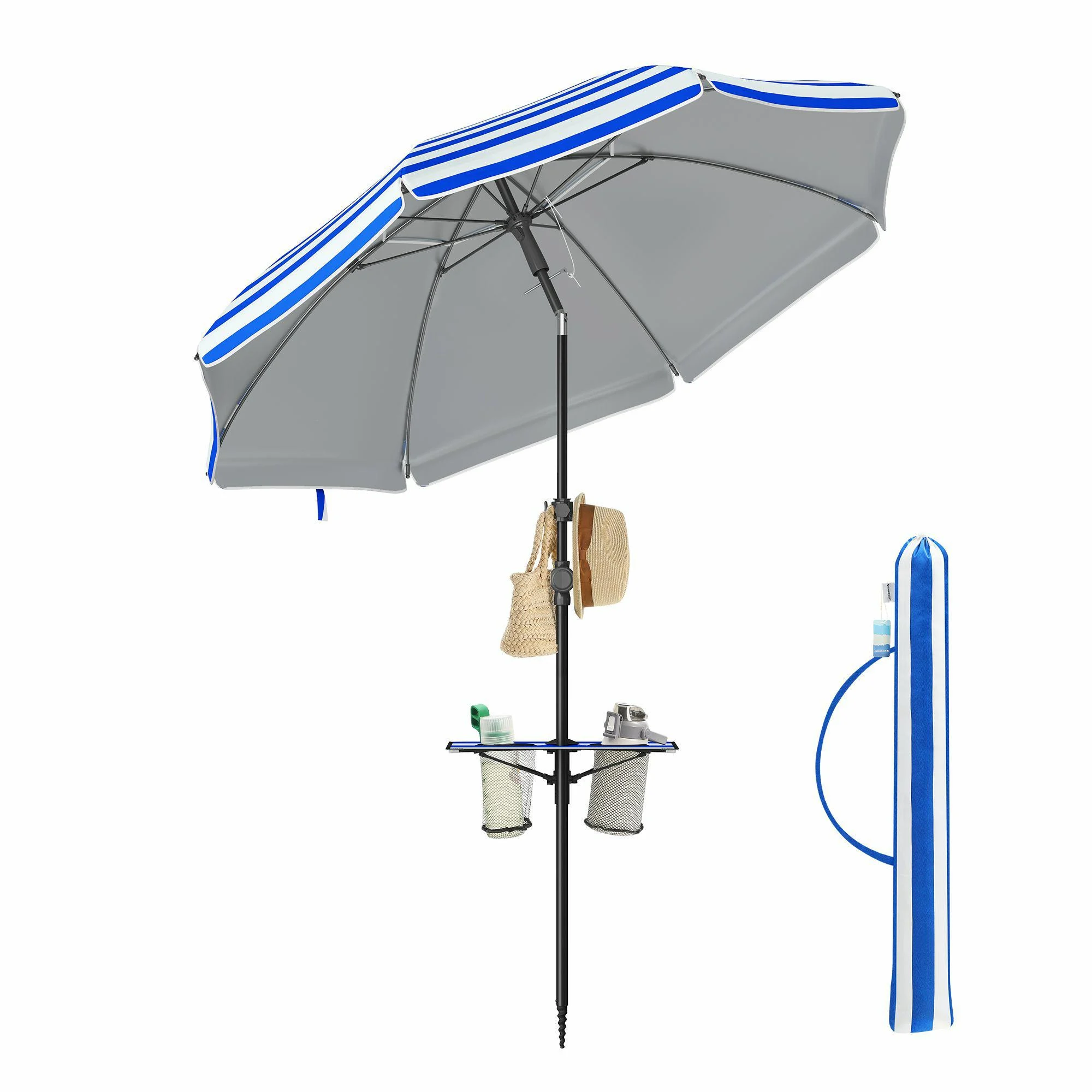 Parasol ogrodowy i plażowy 160 cm regulowany UPF 50  niebiesko biały