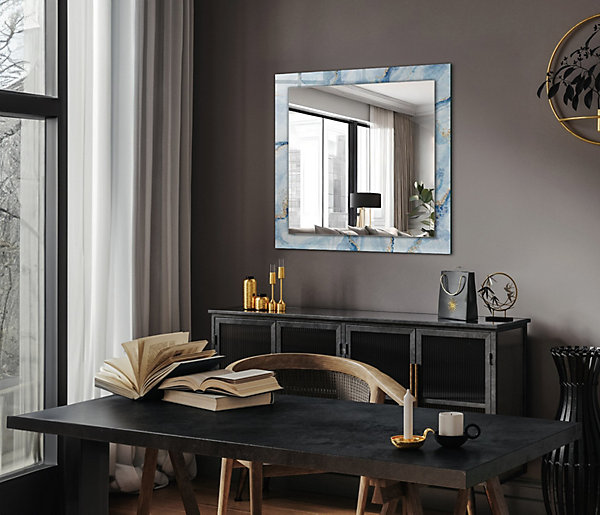 Miroir Carré Tulup 60x60 cm Motif Abstrait En Marbre Miroir élégant Pour Dressing Pose Horizontale Ou Verticale