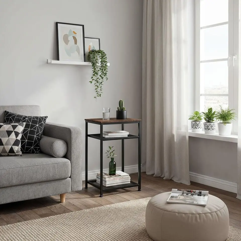 tectake Bijzettafel York 45,5x36x75,5cm, Industrieel Hout Donker, Rustiek