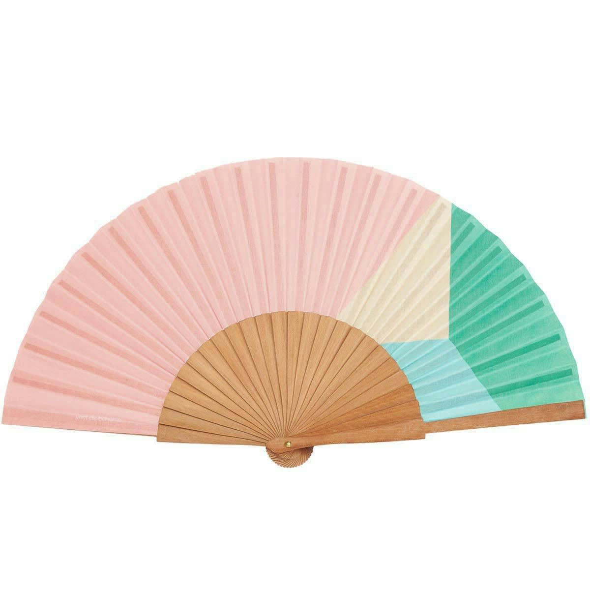 PARADIS - Éventail en bois de merisier et coton motif graphique corail